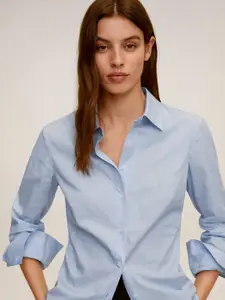 MANGO Women Blue Solid Casual Shirt