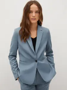 MANGO Women Blue Solid Single-Breasted Blazer