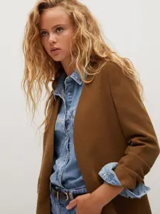 MANGO Women Brown Regular Fit Solid Open Front Casual Blazer