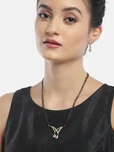 YouBella Black & Pink Gold-Plated Beaded & Stone-Studded Mangalsutra & Earrings Set