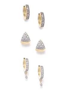 YouBella Women Set of 3 Gold-Plated Stone-Studded Hoop Earrings
