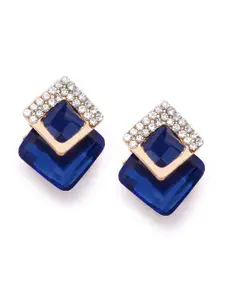 YouBella Navy Blue Gold-Plated Stone-Studded Diamond Shaped Studs
