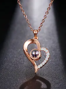YouBella Rose Gold-Plated Stone-Studded Heart-Shaped Pendant with Chain