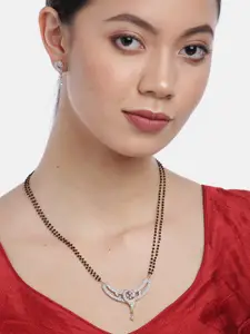 YouBella Black Gold-Plated Stone-Studded & Beaded Dual-Stranded Mangalsutra with Earrings