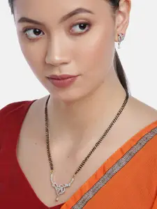 YouBella Black Gold-Plated Stone-Studded & Beaded Dual-Stranded Mangalsutra with Earrings