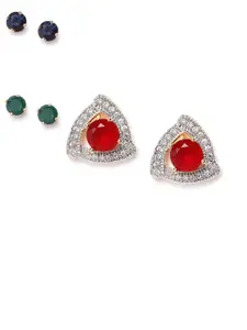 YouBella Set of 3 Stone-Studded Gold-Plated Interchangeable Triangular Studs