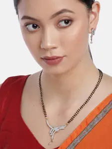 YouBella Black Gold-Plated Stone-Studded & Beaded Mangalsutra with Earrings