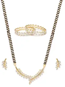 YouBella Black Gold-Plated Stone-Studded Mangalsutra Set with Bangles