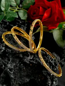 YouBella Set of 4 Red & Green Gold-Plated Stone-Studded Bangles