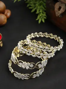 YouBella Set of 4 Silver-Toned Gold-Plated Stone Studded Floral Patterned Bangles