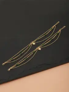 Carlton London Set of 2 Green Gold-Plated Beaded Layered Anklets