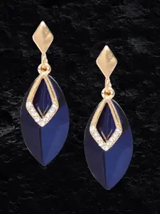 YouBella Navy Blue Gold-Plated Stone-Studded Oval Drop Earrings