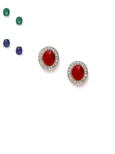 YouBella Set of 3 Stone-Studded Gold-Plated Interchangeable Geometric Oval Studs