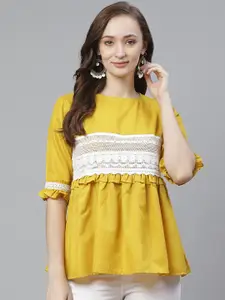 Bhama Couture Women Mustard Yellow Solid A-Line Top