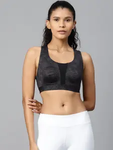 Marks & Spencer Women Charcoal Grey Printed Non Wired Non Padded Sports Bra T336331