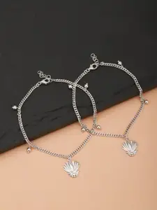 Carlton London Set of 2 Silver-Toned Rhodium-Plated Anklets