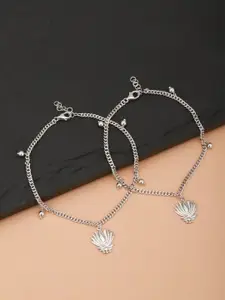 Carlton London Set of 2 Silver-Toned Rhodium-Plated Anklets