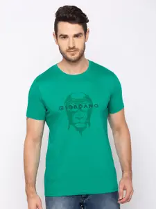 GIORDANO Men Green Slim Fit Printed Round Neck T-shirt