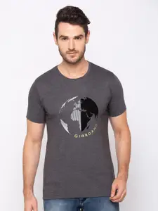 GIORDANO Men Grey Slim Fit Printed Round Neck T-shirt