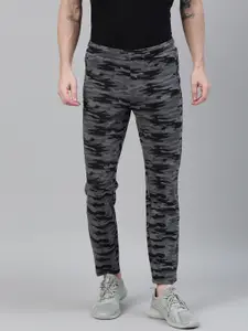 Wildcraft Men Black & Grey Camouflage Printed Cropped Track Pants