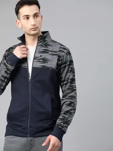 Wildcraft Men Navy Blue & Grey Camouflage Printed Sweatshirt