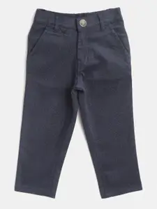 Palm Tree Boys Navy Blue & Off-White Regular Fit Checked Regular Trousers