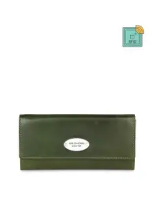 WildHorn Women Olive Green Solid Leather Envelope Wallet