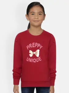 Gini and Jony Girls Red Bow & Typography Print Sweatshirt