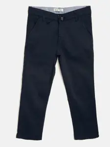 Palm Tree Boys Navy Blue Slim Fit Self-Checked Trousers