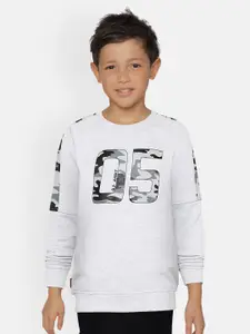 Gini and Jony Boys Grey Melange Typography & Camouflage Print Sweatshirt