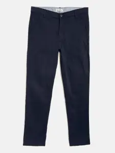 Palm Tree Boys Navy Blue Regular Fit Self-Checked Trousers