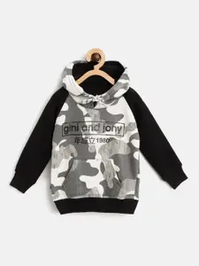 Gini and Jony Boys White & Charcoal Grey Camouflage Print Hooded Sweatshirt