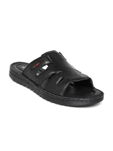Red Chief Men Black Leather Sandals