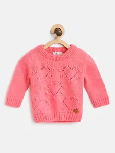 Gini and Jony Girls Pink Open Knit Acrylic Sweater