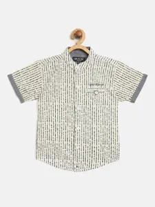 Gini and Jony Boys Off-White & Blue Striped Regular Fit Casual Shirt