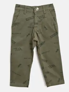Gini and Jony Gini & Jony Boys Olive Green Conversational Print Trousers