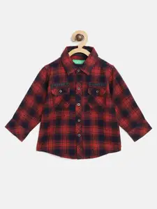 Palm Tree Boys Red & Navy Blue Checked Casual Shirt with Back Applique Detail