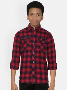 Palm Tree Boys Red & Navy Blue Checked Casual Shirt with Back Applique Detail