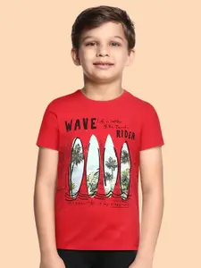 Gini and Jony Boys Red & Blue Tropical Print Round Neck T-shirt