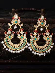 Sukkhi Gold-Plated & Red Kundan Studded Classic Chandbalis
