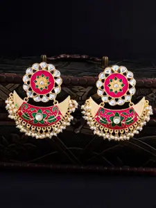 Sukkhi Pink & Gold-Plated Enamelled Geometric Chandbalis