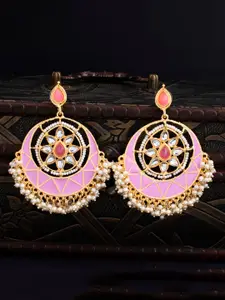 Sukkhi Pink & Gold-Plated Enamelled Geometric Drop Earrings
