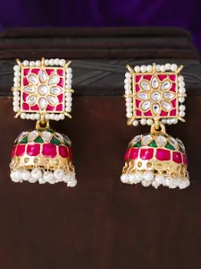 Sukkhi Gold-Plated & Pink Geometric Meenakari Jhumkas