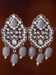 Sukkhi Rhodium-Plated Silver-Toned & Grey Filigree Classic Drop Earrings