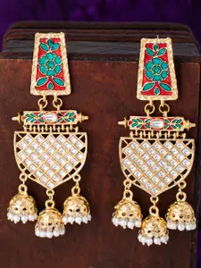 Sukkhi Gold-Plated & Red Classic Drop Meenakari Earrings
