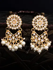 Sukkhi Gold-Plated Chandelier Kundan & Pears Geometric Chandbalis