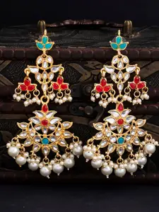 Sukkhi Gold-Plated & Red Chandelier Classic Chandbalis