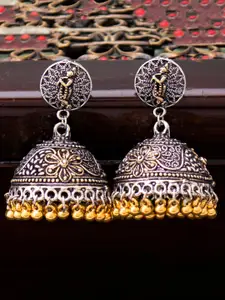 Sukkhi Silver-Toned Dome Shaped Oxidised  Jhumkas
