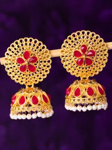 Sukkhi Pink & Gold-Plated Filigree Dome Shaped Jhumkas