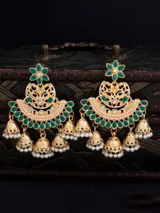 Sukkhi Green & Gold-Plated Filigree Dome Shaped Chandbalis